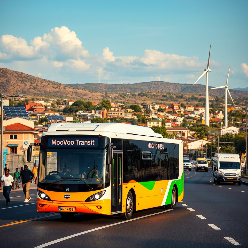 MooVoo public transit bus driving in an urban environment.